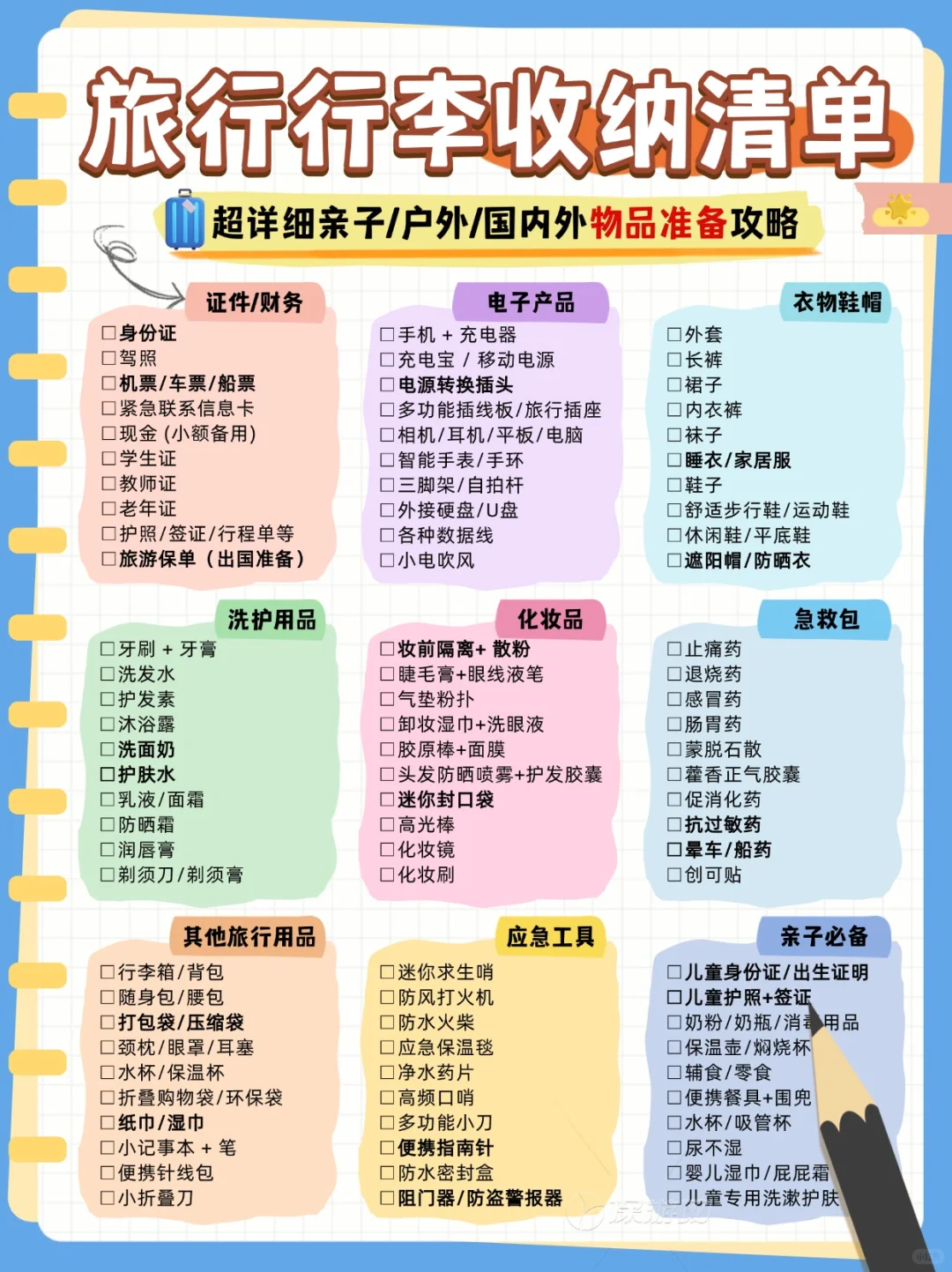超全旅行行李收纳清单，J人核对P人抄作业