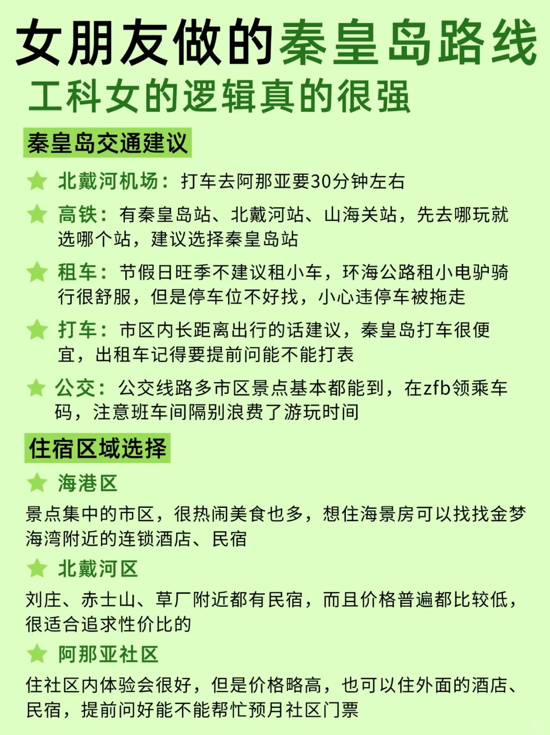 女朋友做的秦皇岛路线~工科女的逻辑就是强