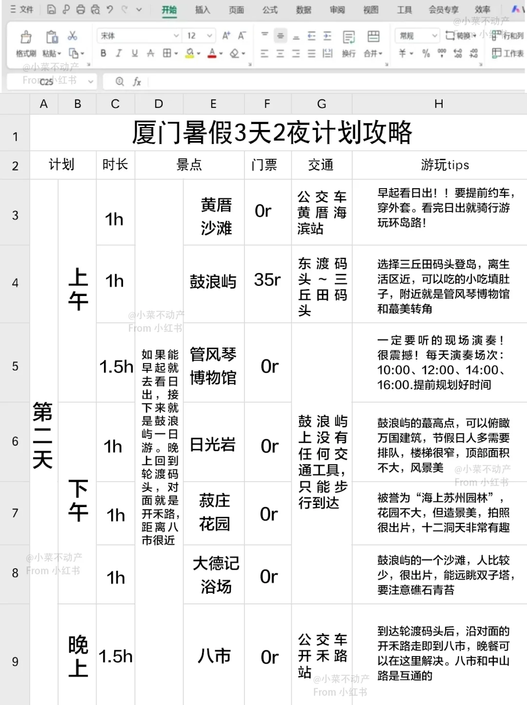 男朋友做的厦门旅游攻略已经next level了…