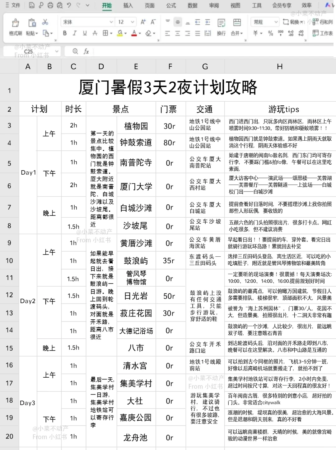 男朋友做的厦门旅游攻略已经next level了…