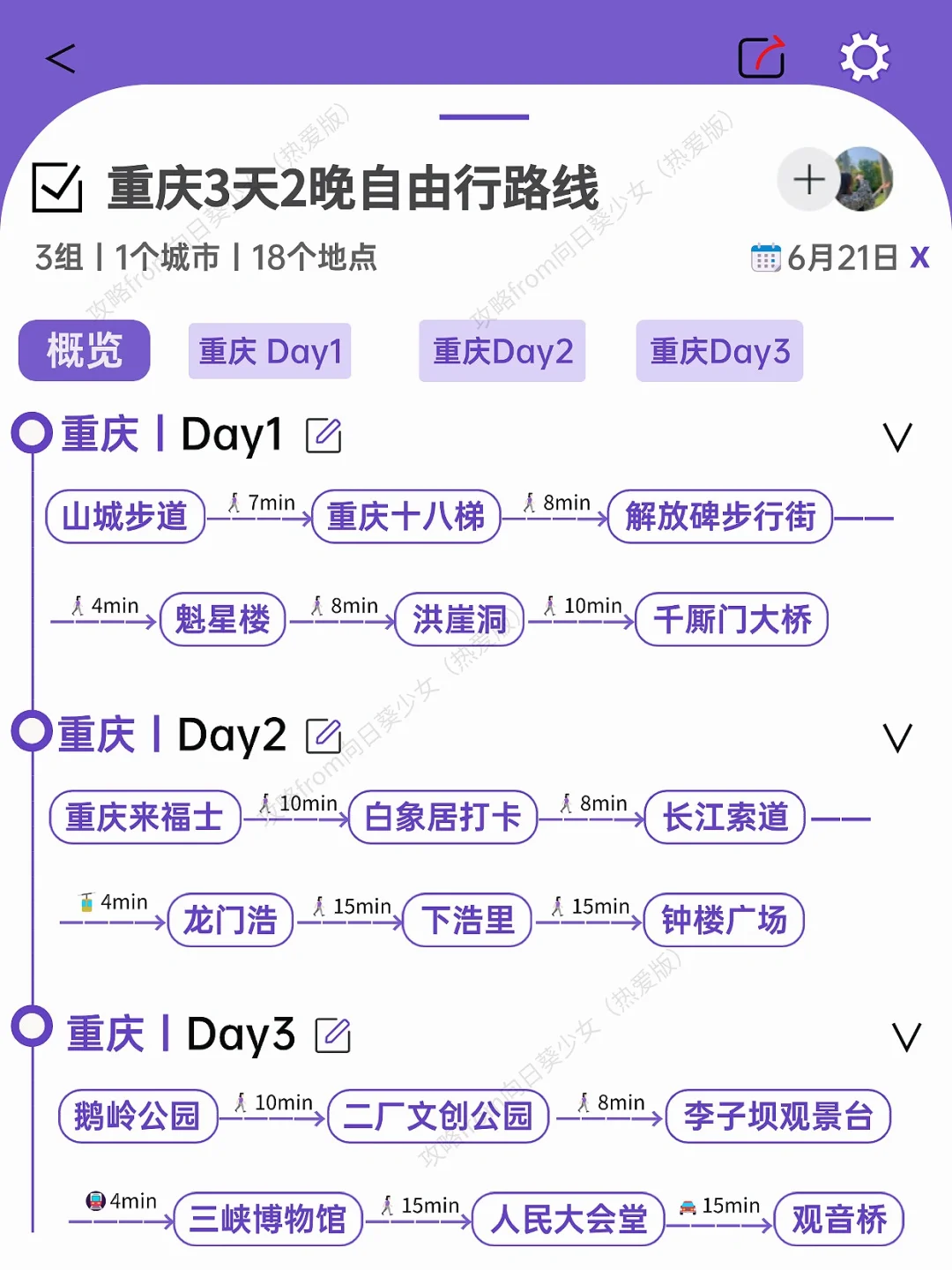 本J人对自己做的重庆旅游攻略甚是满意🥳