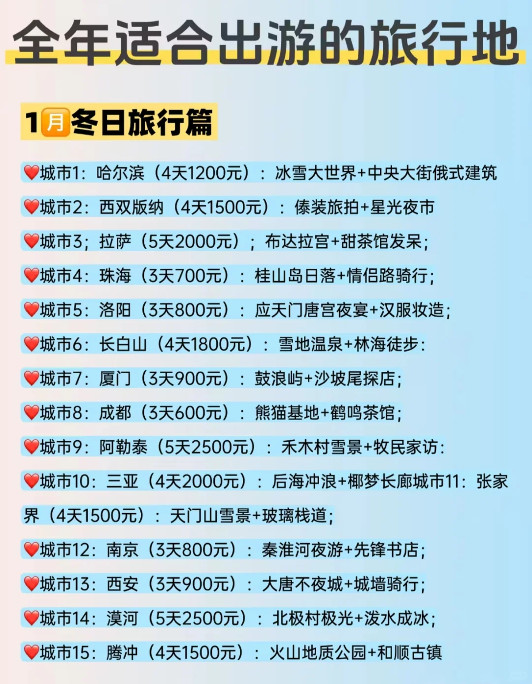 全年旅行地合集|每月都有适配目的地