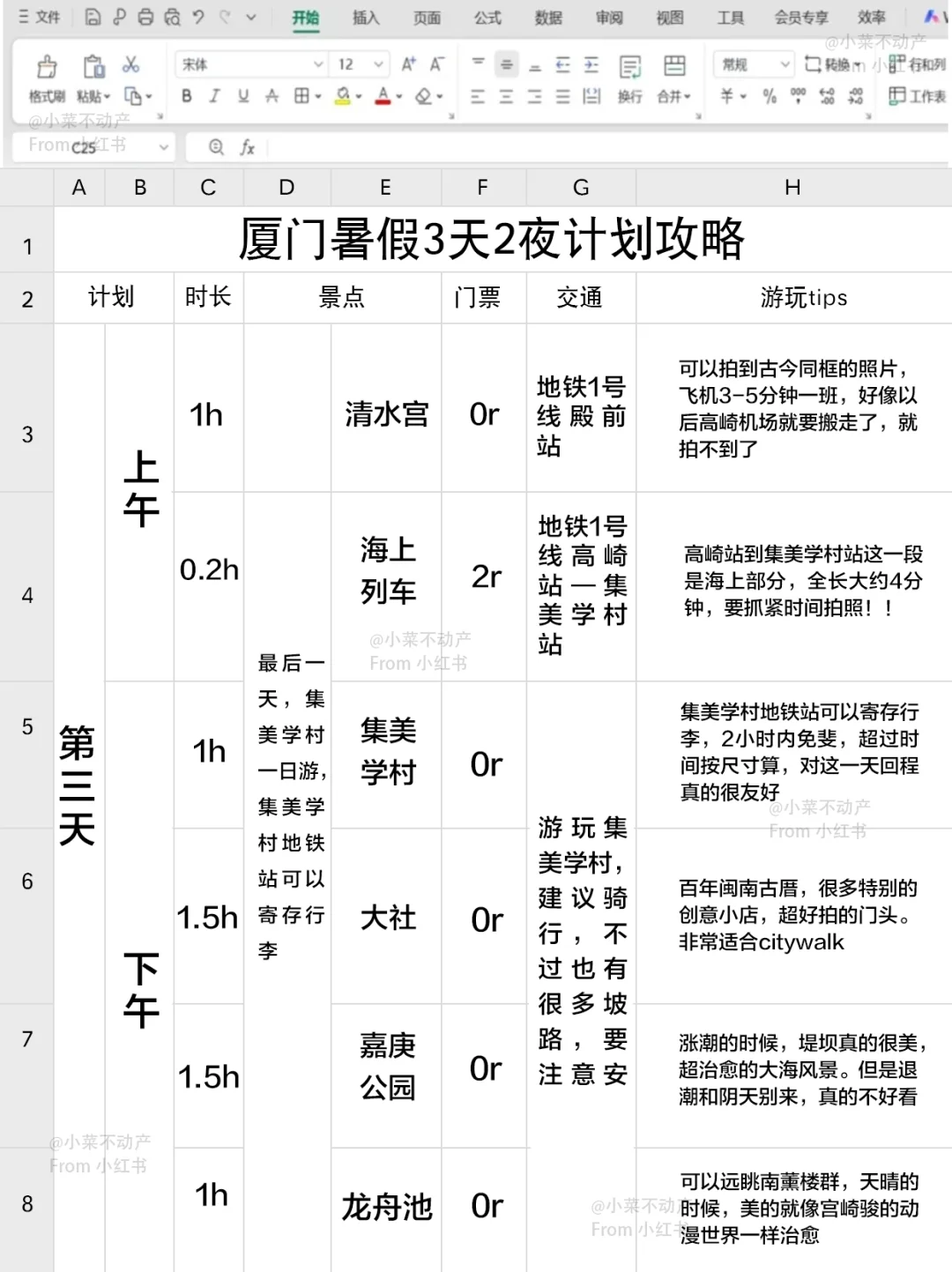 男朋友做的厦门旅游攻略已经next level了…
