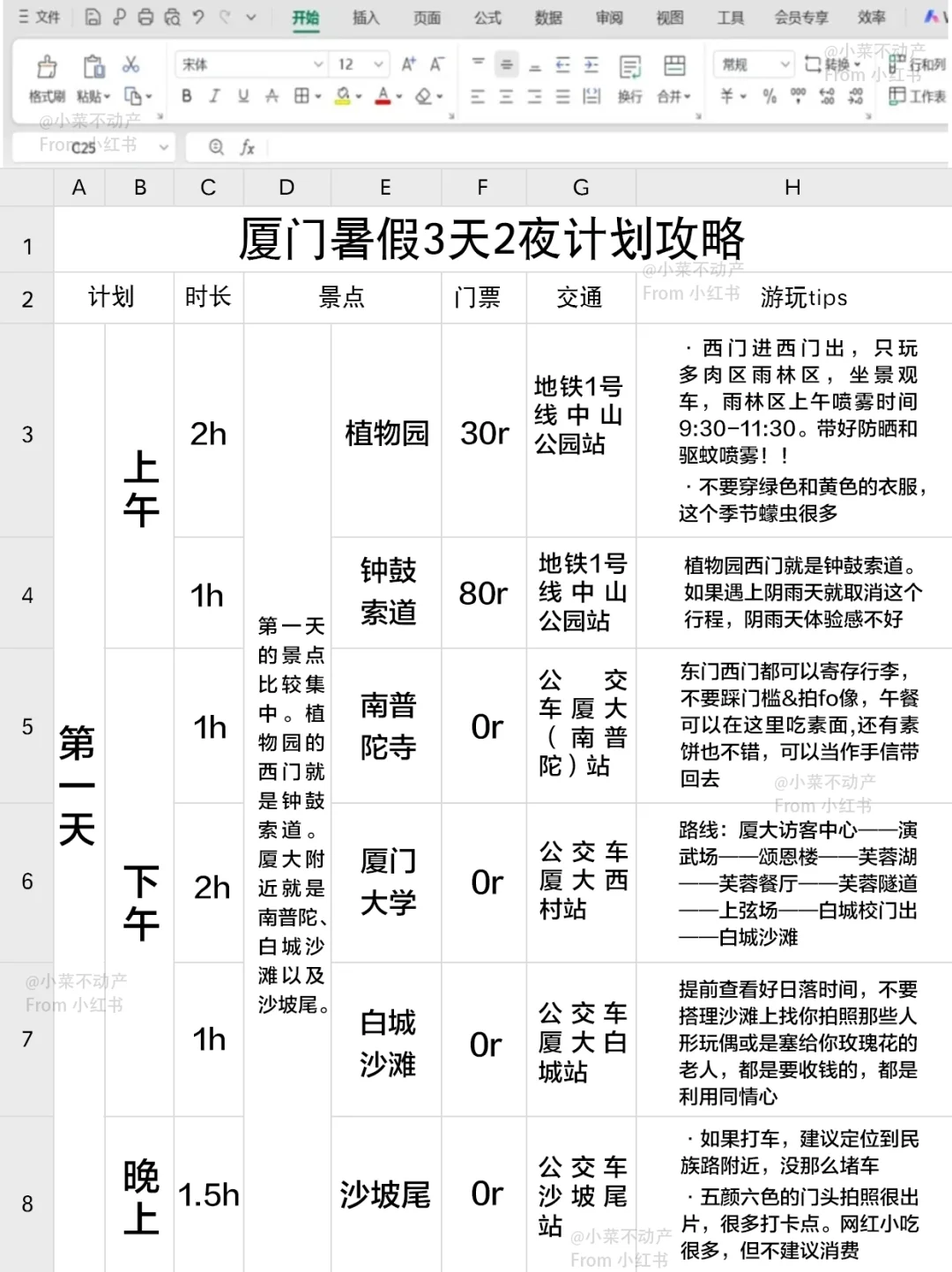 男朋友做的厦门旅游攻略已经next level了…