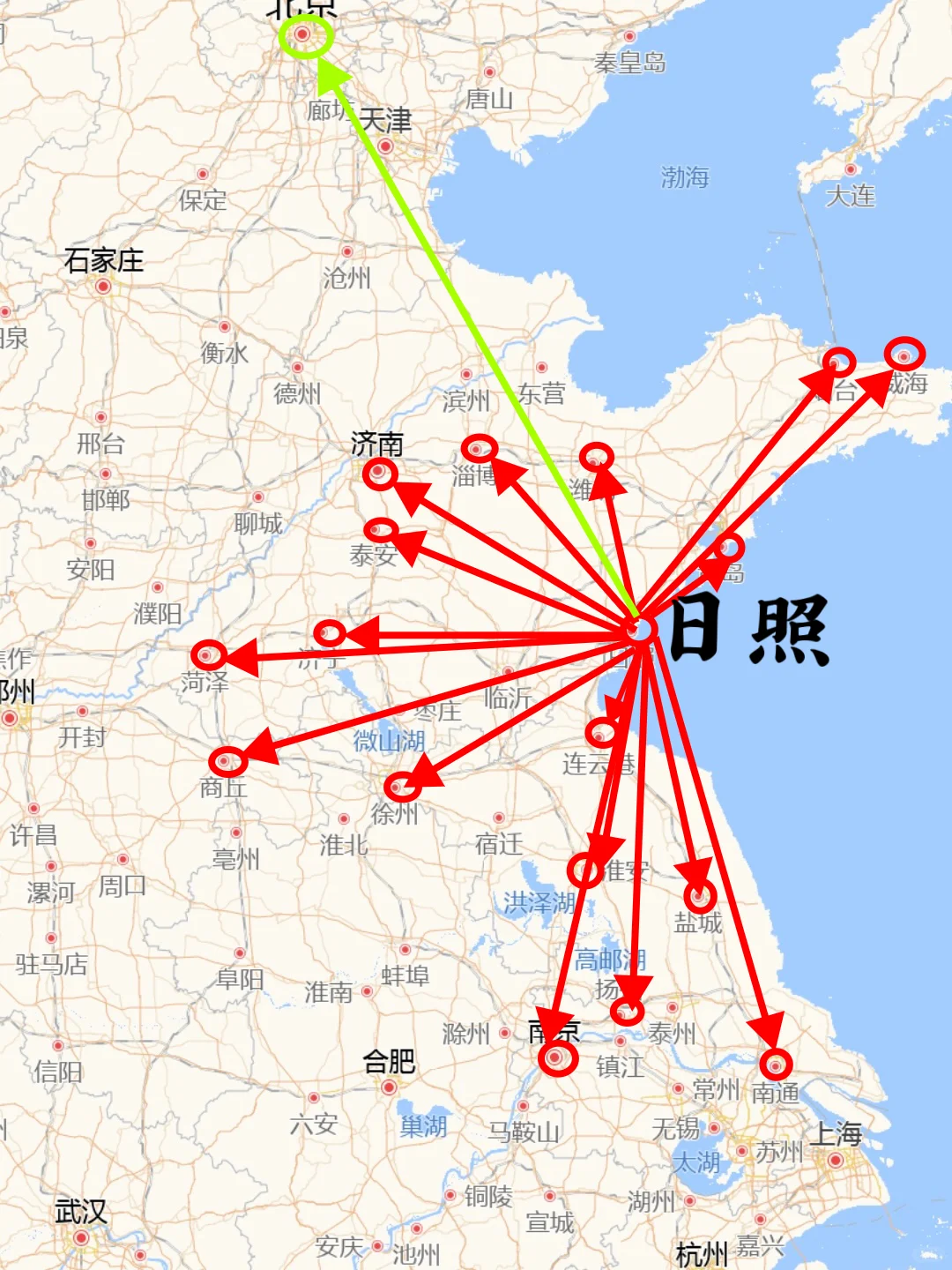 日照200左右直达城市（周边游）