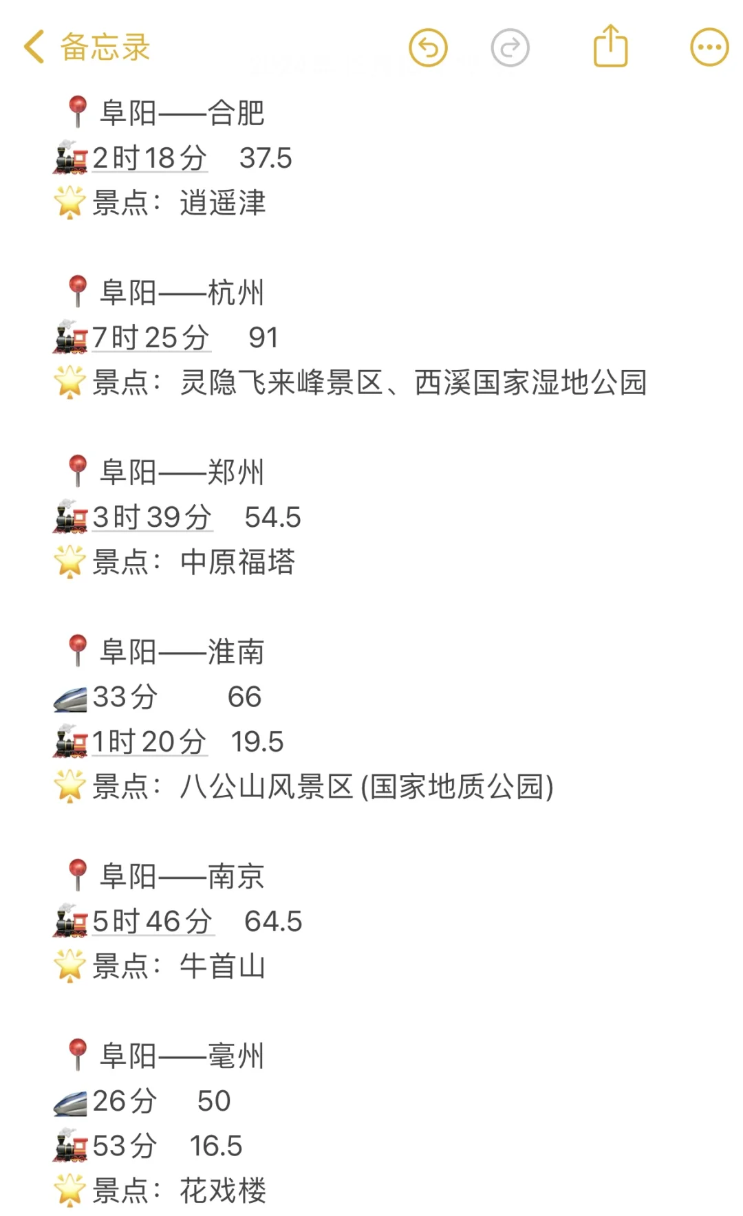 阜阳出发100以内直达城市（周边游）更全版