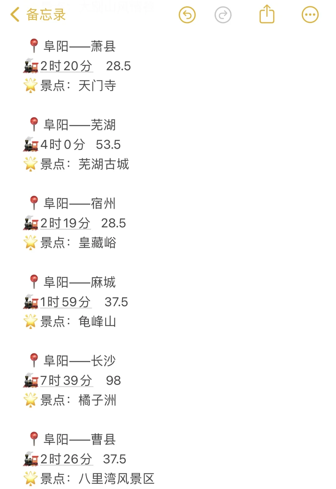 阜阳出发100以内直达城市（周边游）更全版