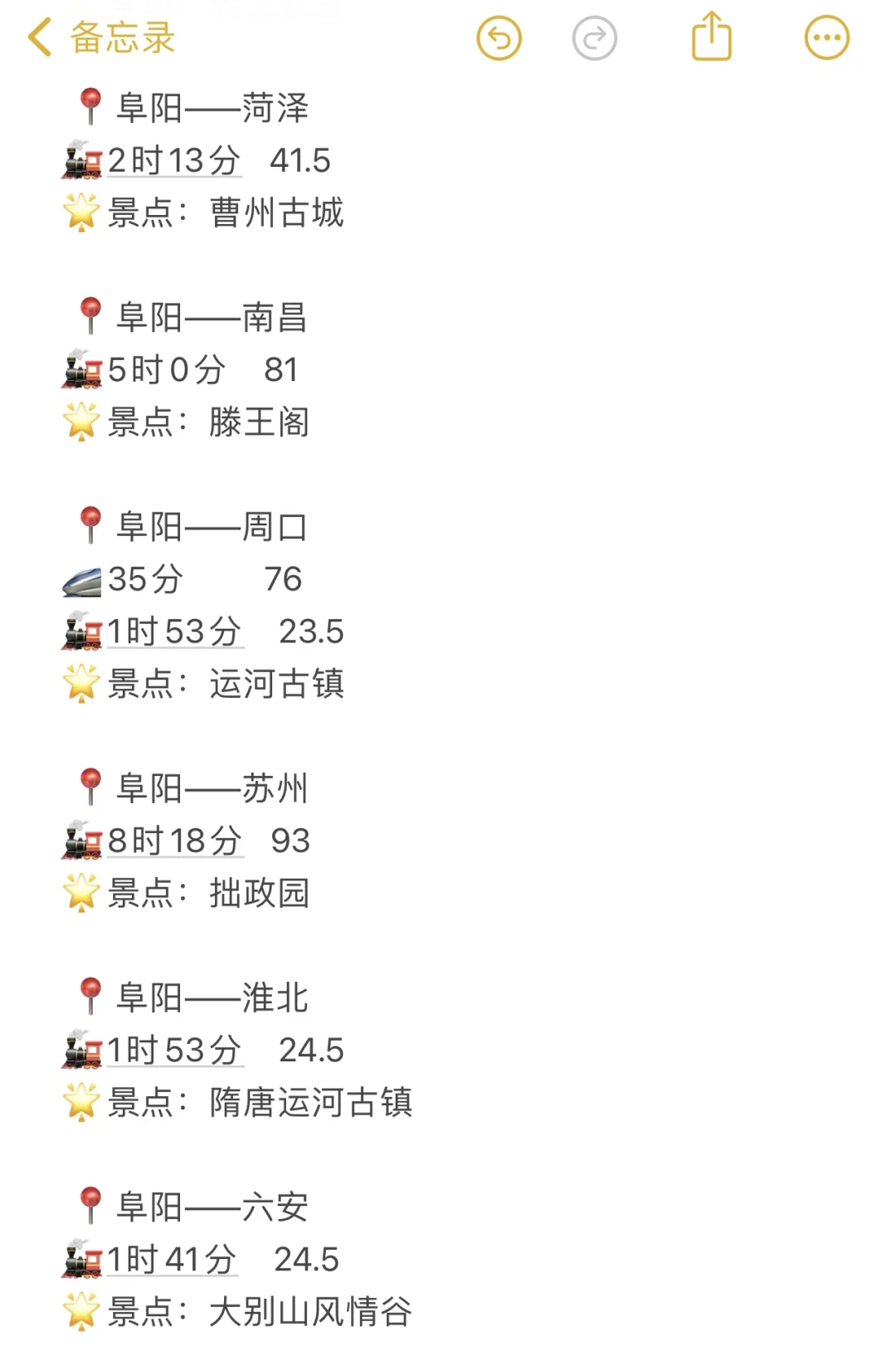 阜阳出发100以内直达城市（周边游）更全版