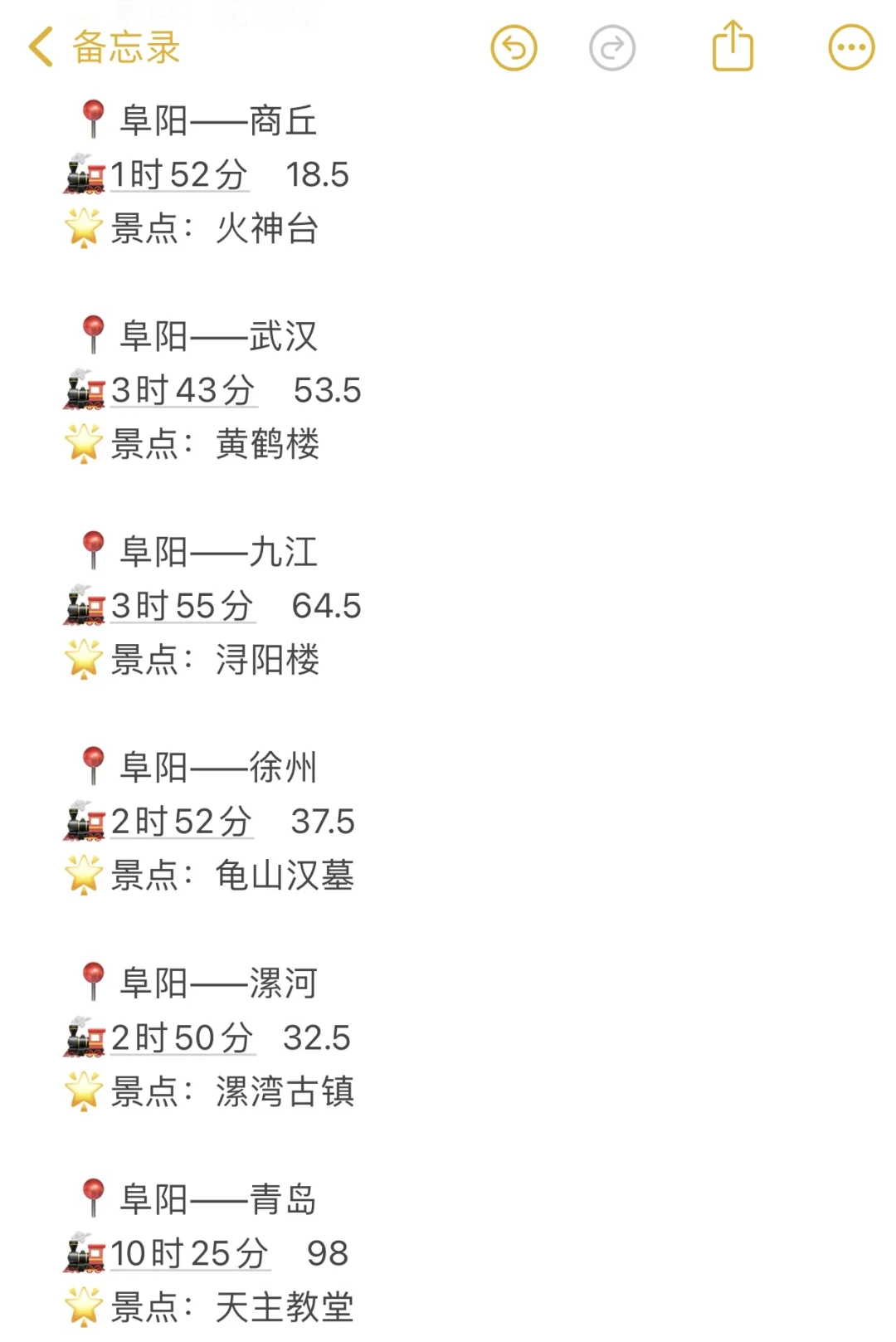 阜阳出发100以内直达城市（周边游）更全版