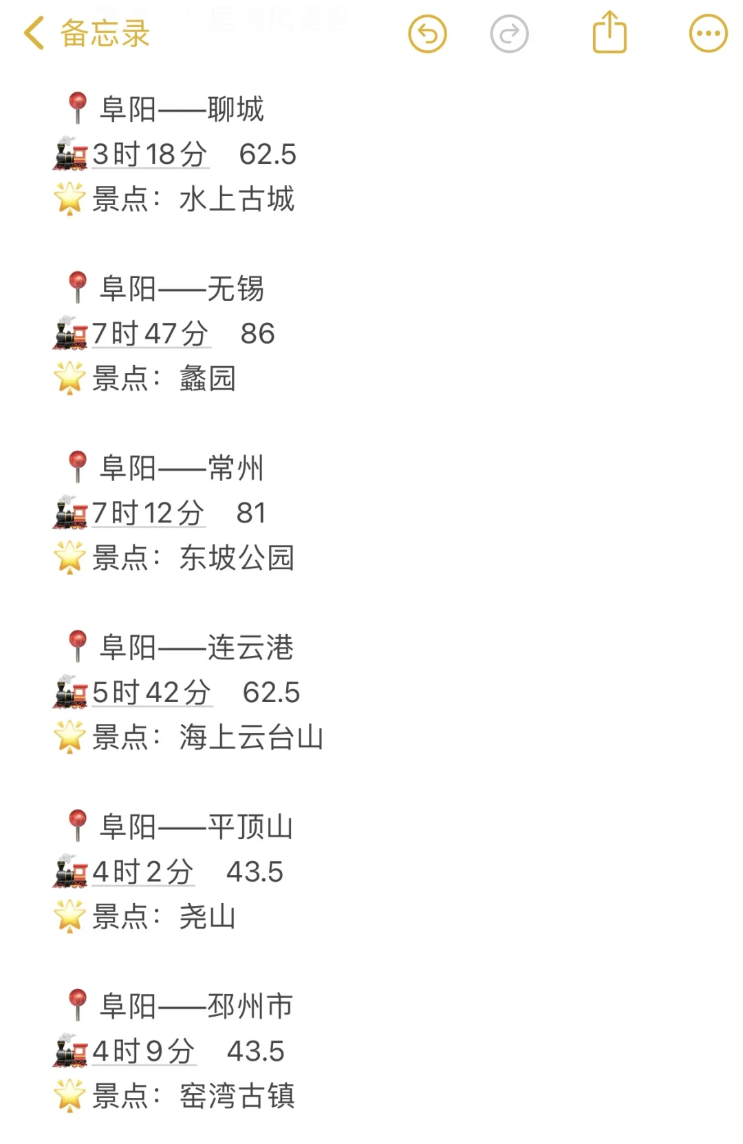 阜阳出发100以内直达城市（周边游）更全版