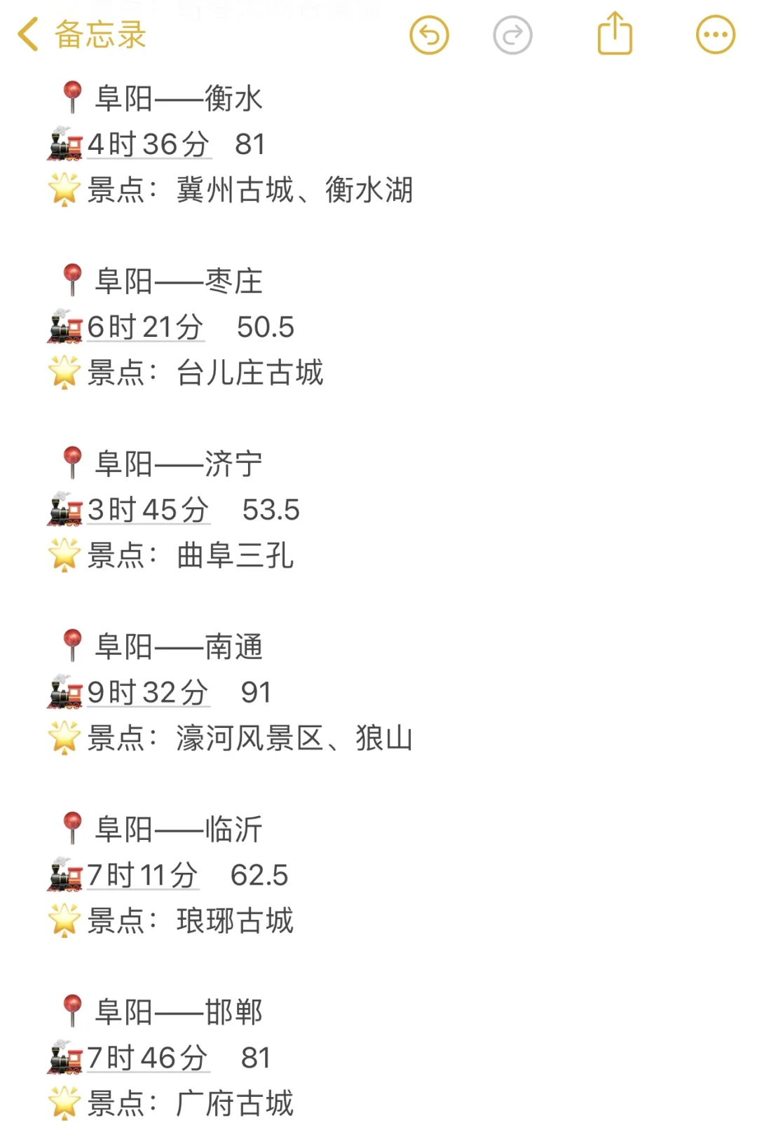 阜阳出发100以内直达城市（周边游）更全版