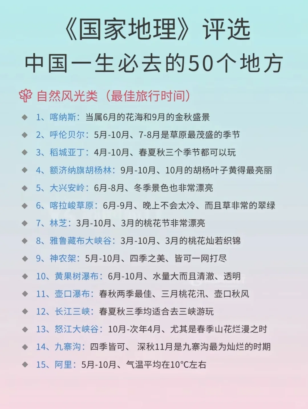 中国一生必去的五十个地方