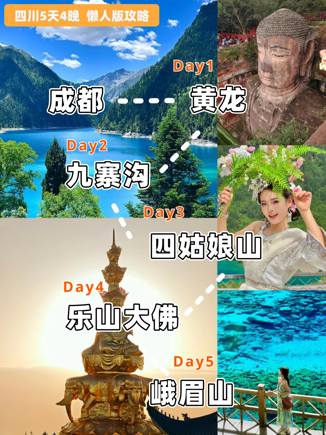 九寨沟+四姑娘山+峨眉乐山🌟5日游玩攻略