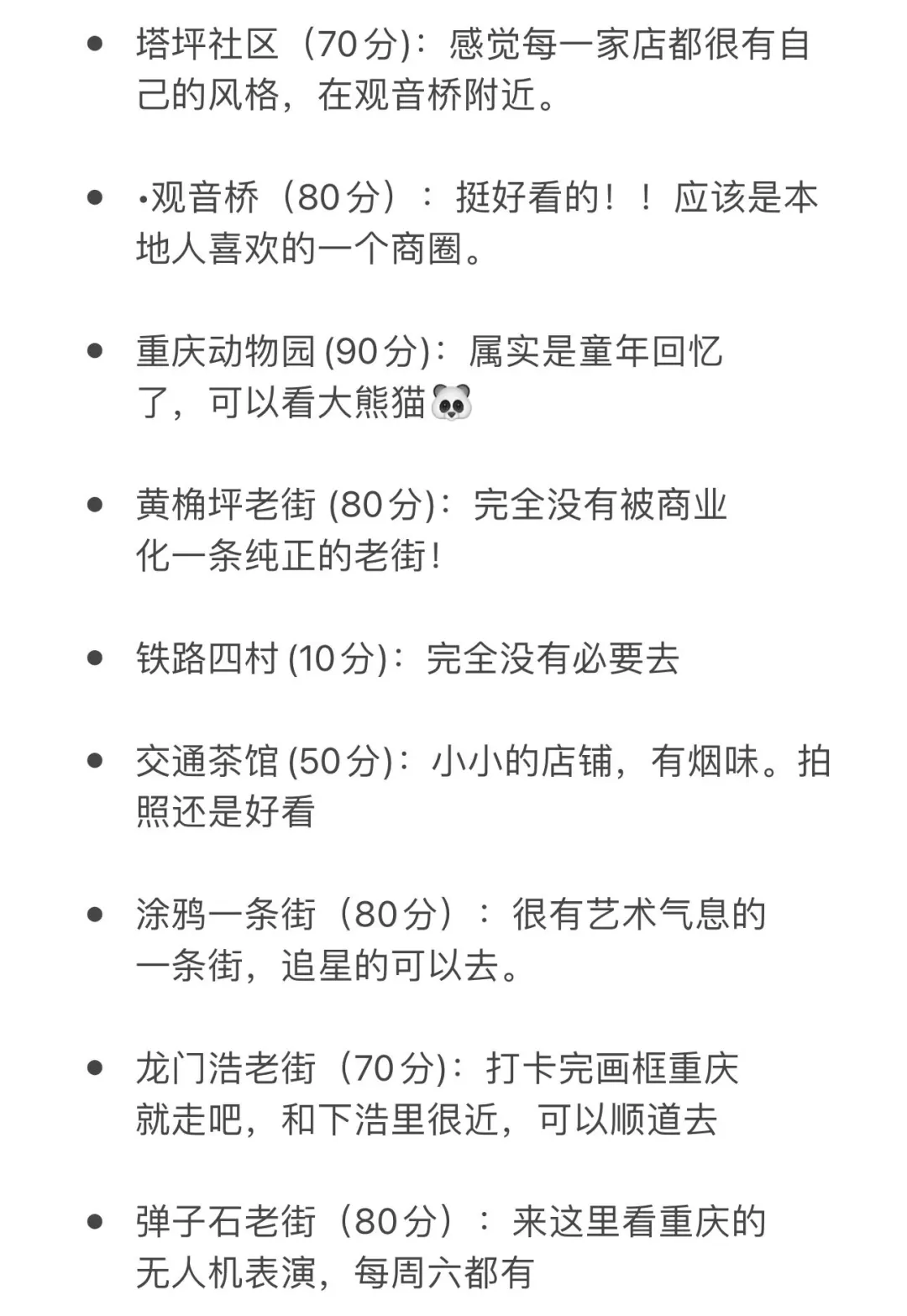 重庆景点打分（纯游客感受，仅个人想法）