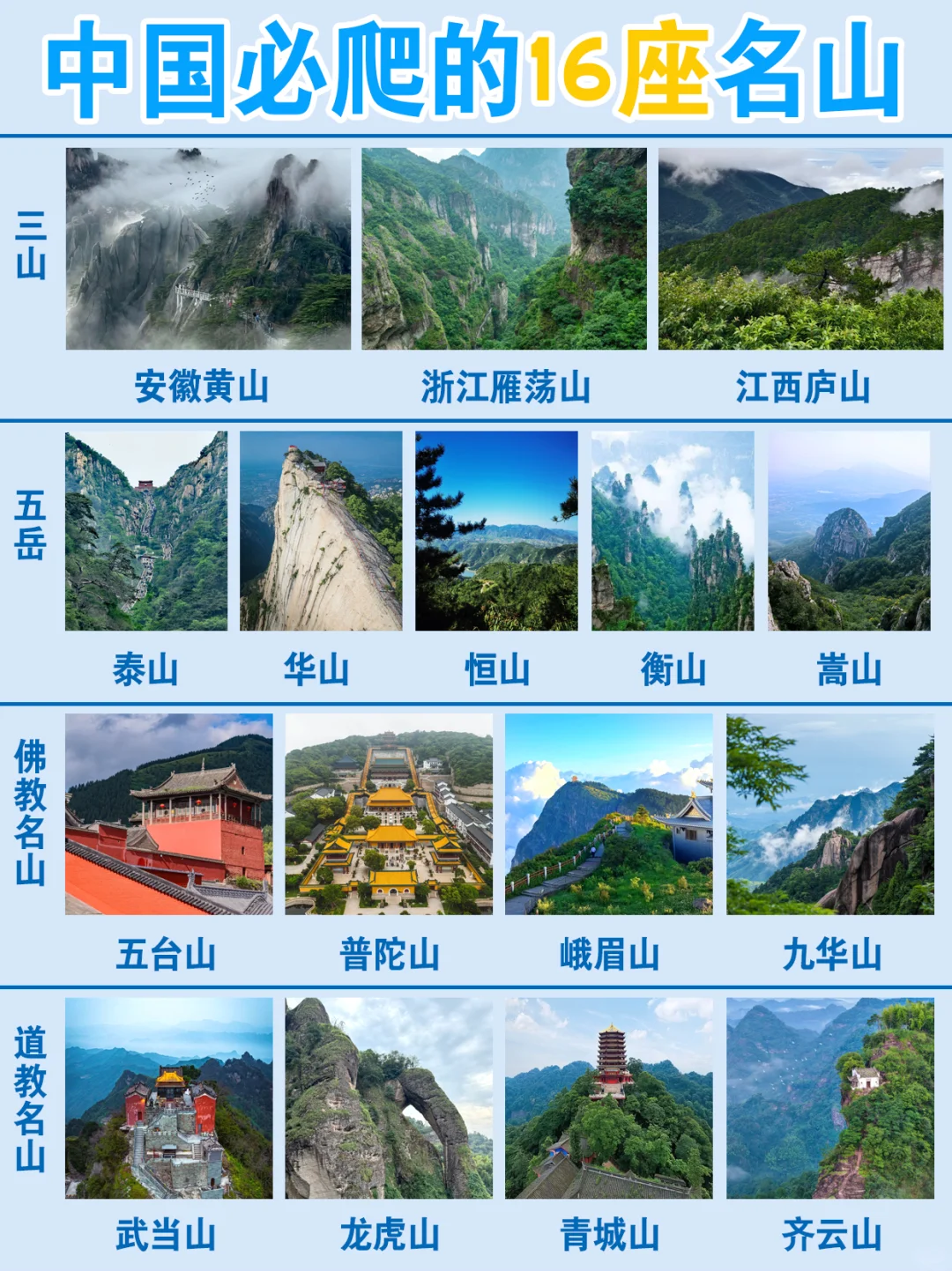 中国必爬的16座名山🏔你爬过几座？