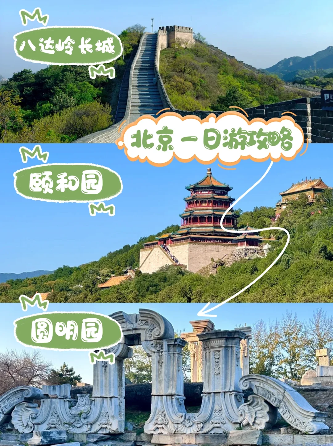 💯八达岭长城+颐和园+圆明园一日游攻略✅