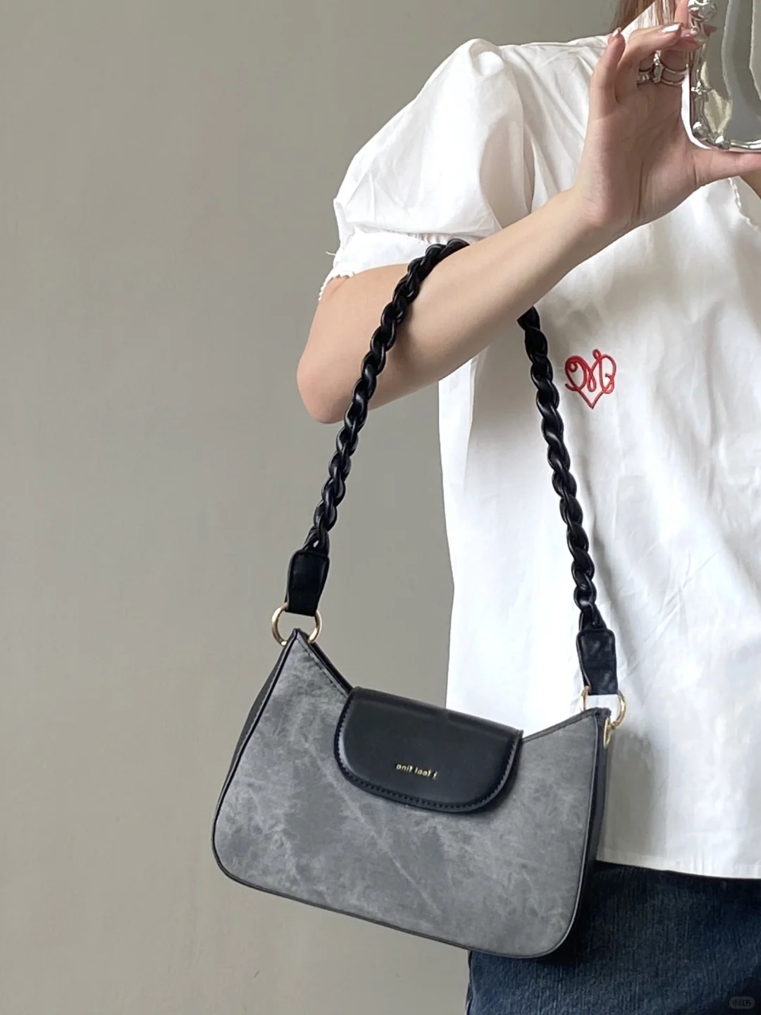 鹿子 2025新款女包复古百搭拼色腋下包