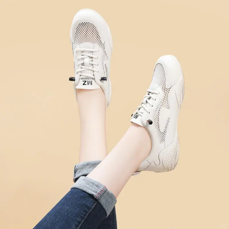 真皮小白鞋女2025新款夏季薄款网面透气