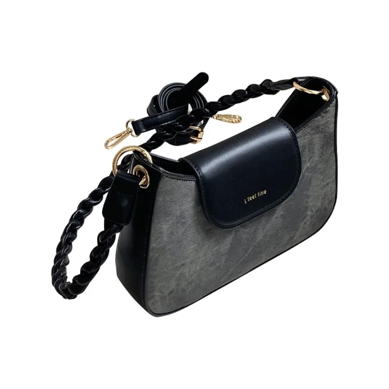 鹿子 2025新款女包复古百搭拼色腋下包