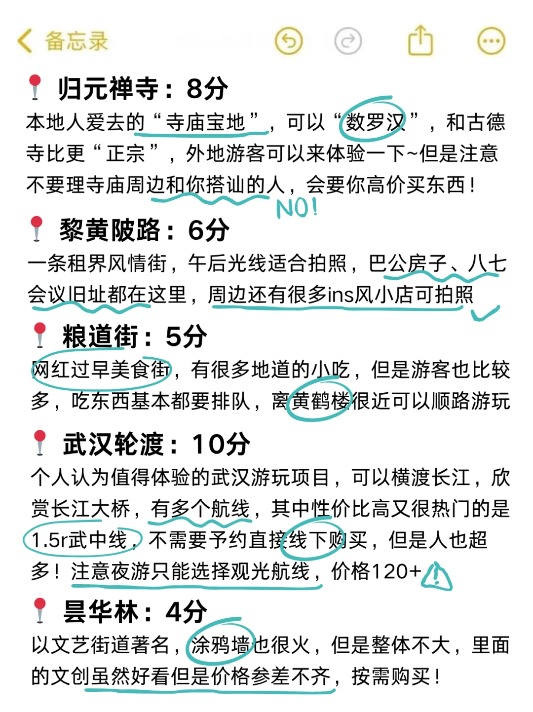 武汉已回，景点打分（仅个人想法❗）