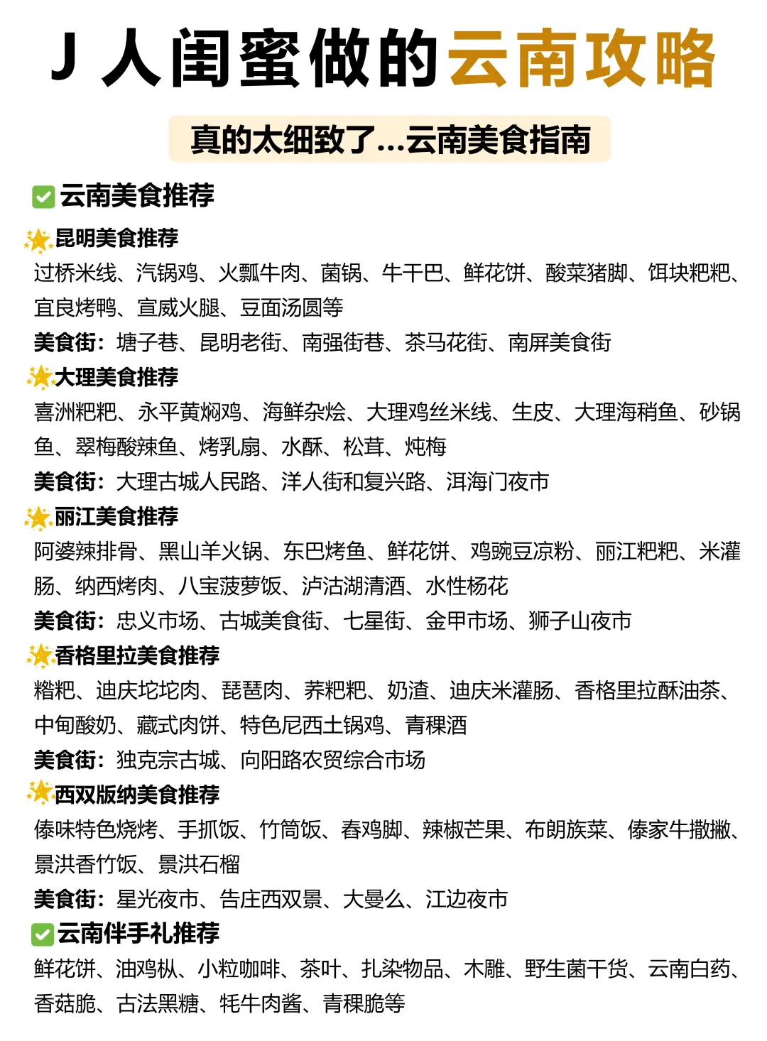 J人闺蜜做的云南旅游攻略已经next level了