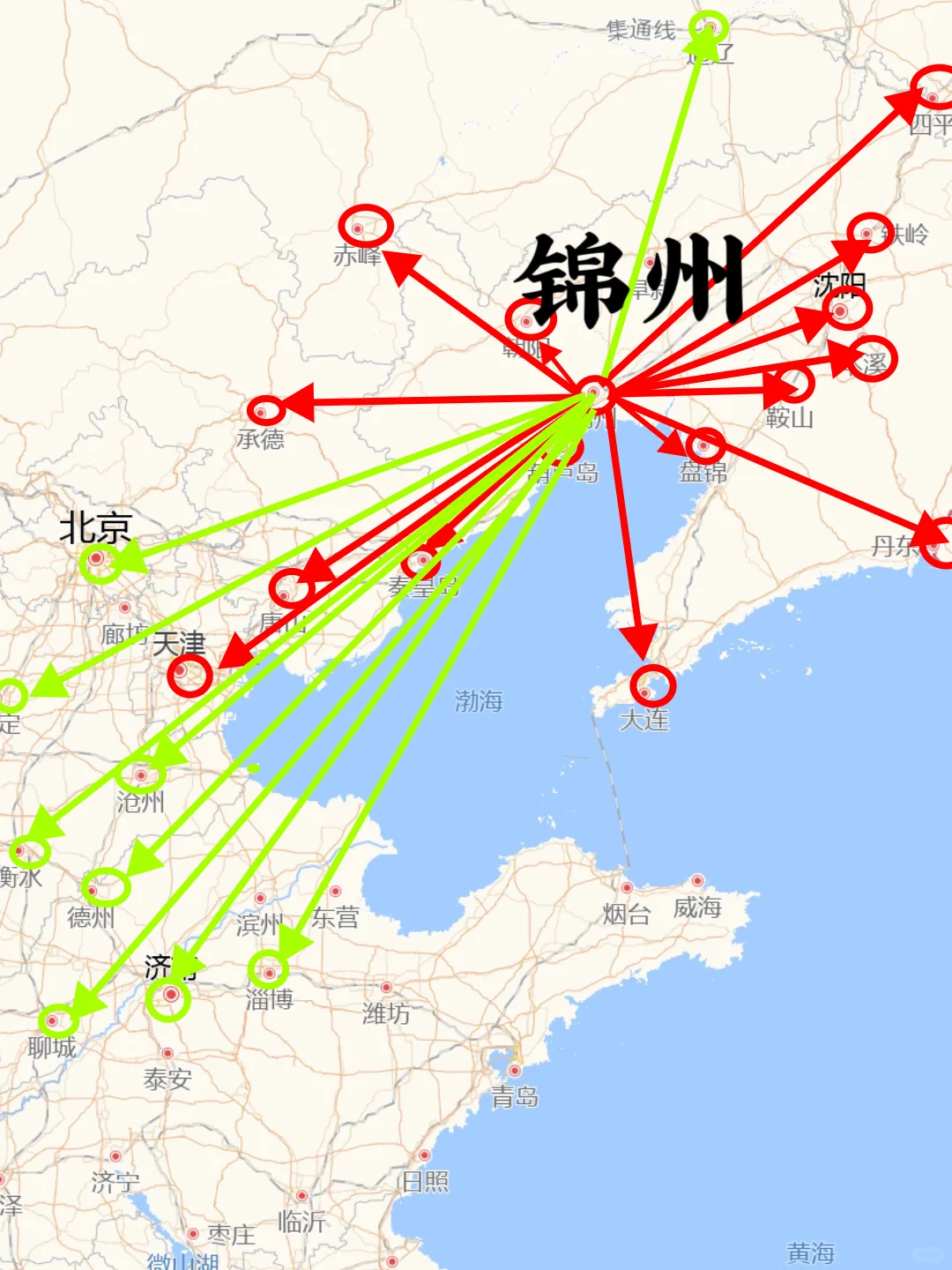 锦州200左右直达城市（周边游）