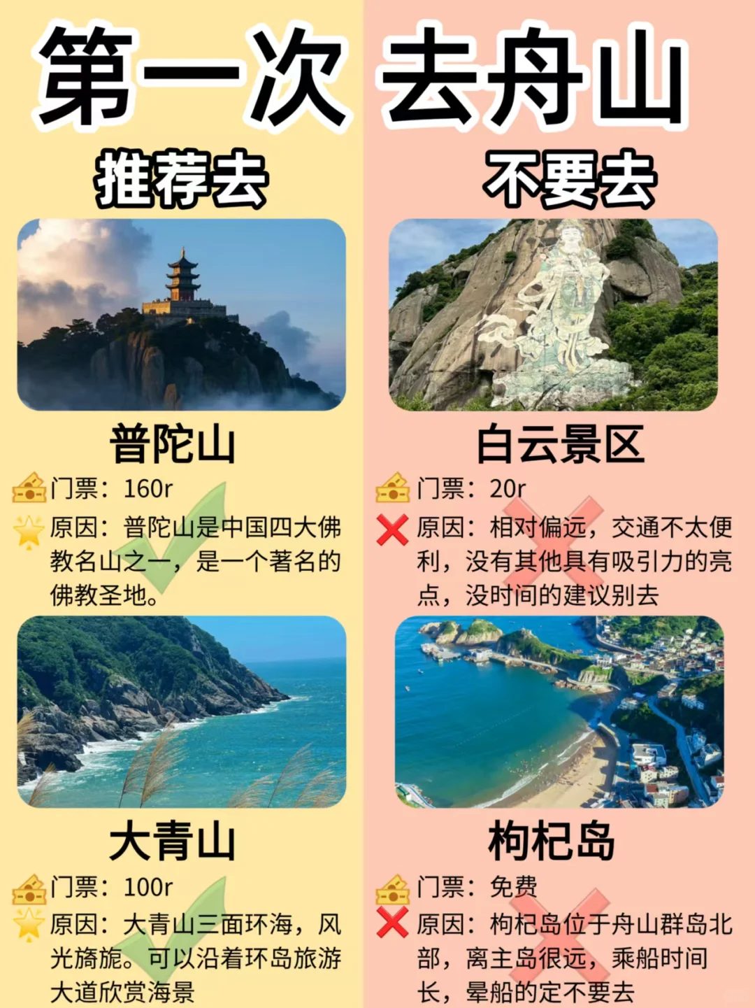 舟山8-10月景点红黑榜📍建议去🆚不建议