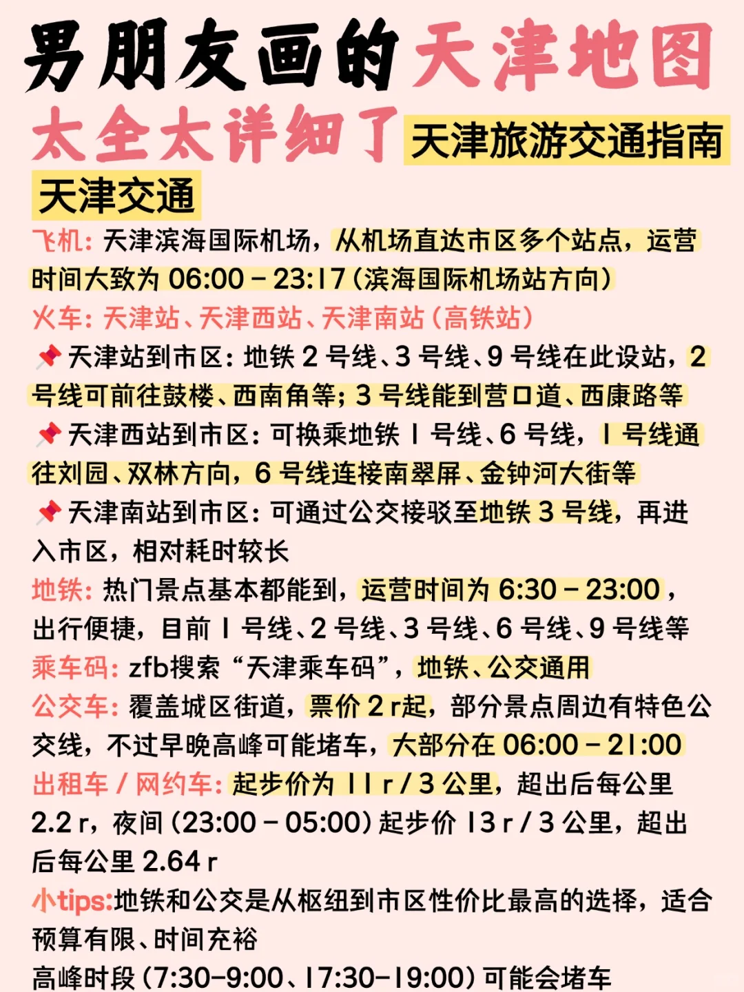 男朋友手绘天津⛳3日游旅行攻略😜含地图
