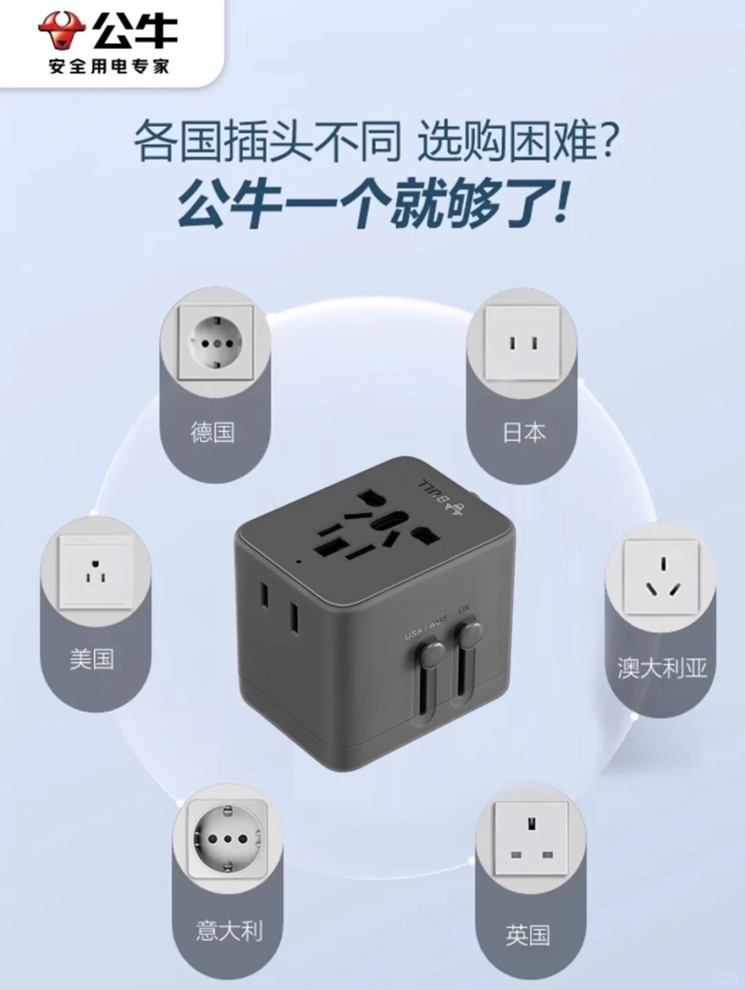 🔌公牛全球通转换插头,出国必备神器