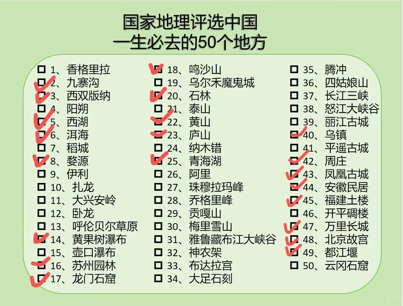 中国最值得去的50个景点