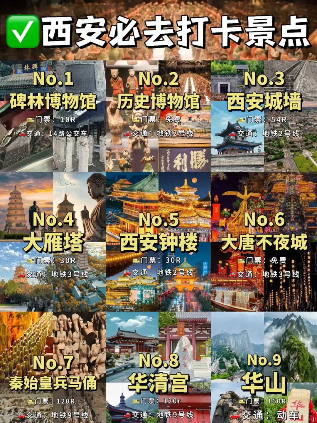 西安必去十大景点❗旅游前必看❗