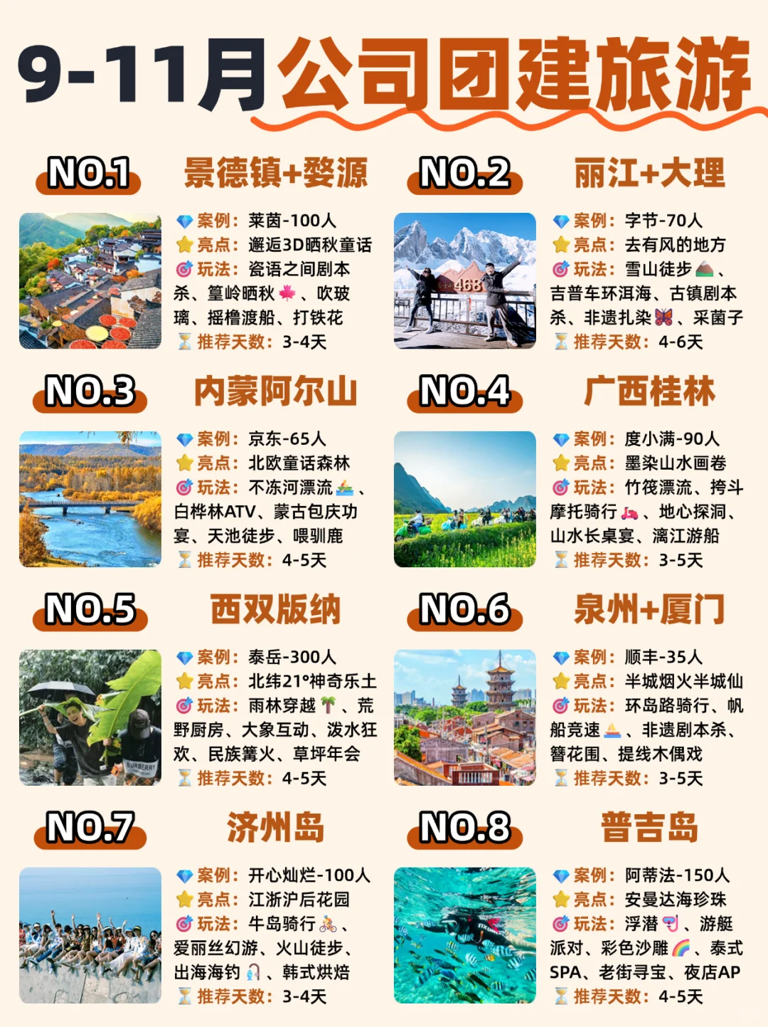 9-11月公司团建旅游去哪❓大厂同款抄作业❗