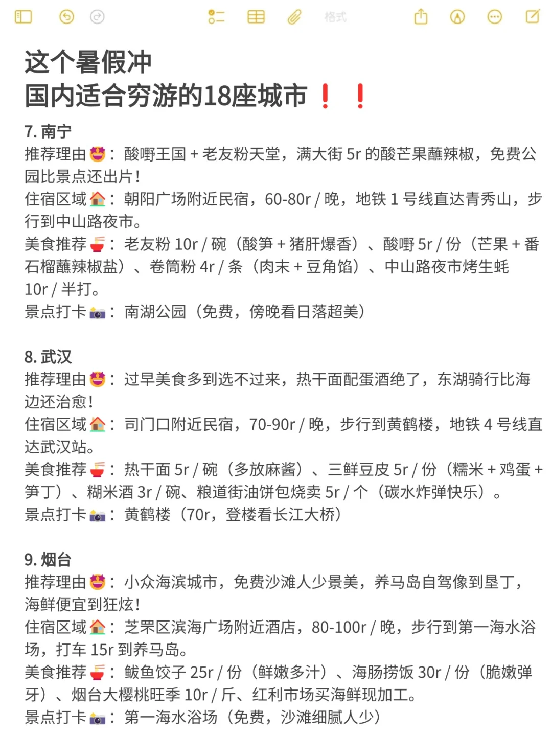 适合穷游的1⃣8⃣个城市，快快码住✍