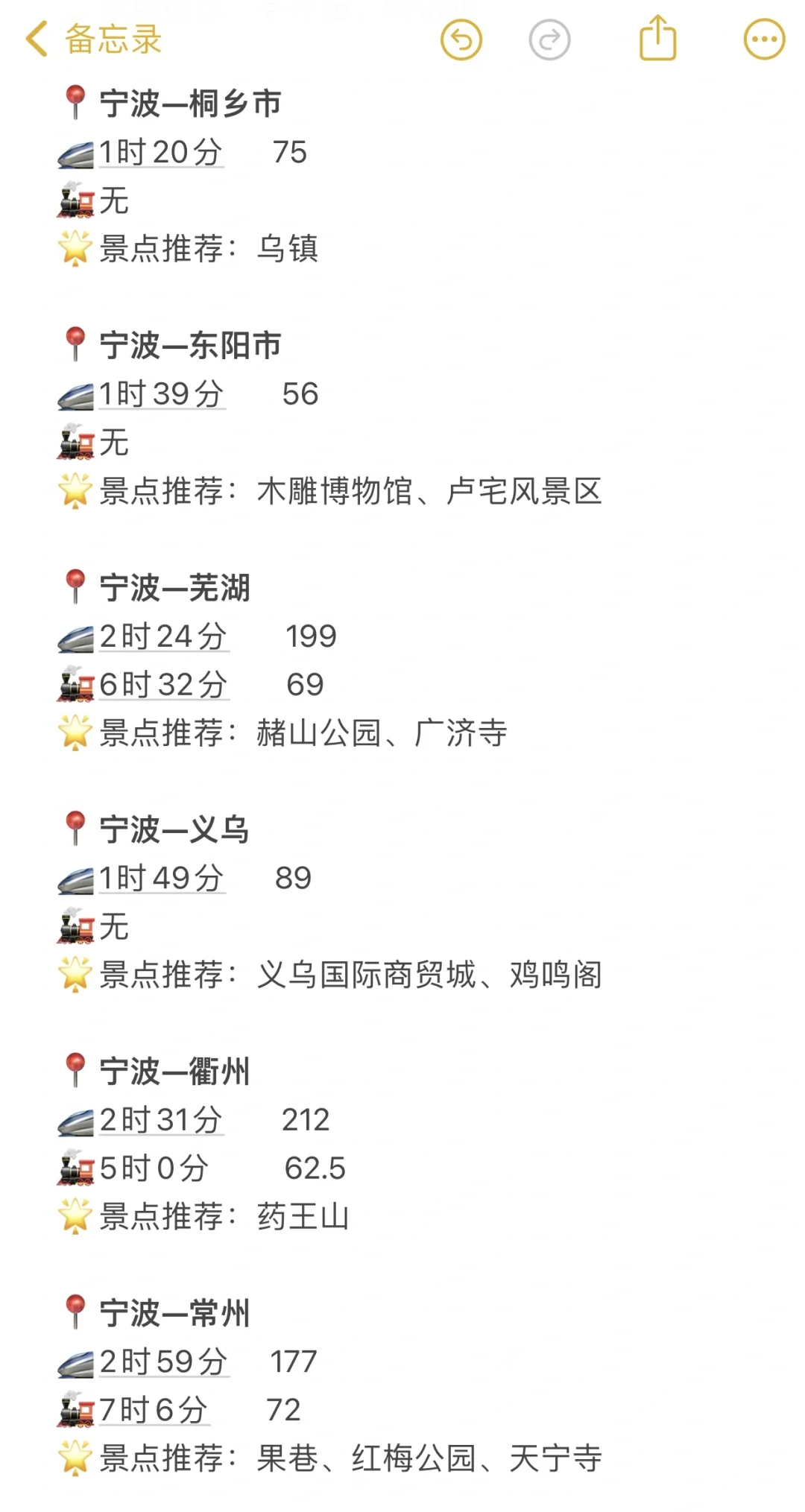 宁波100以内直达城市（周边游）更全版