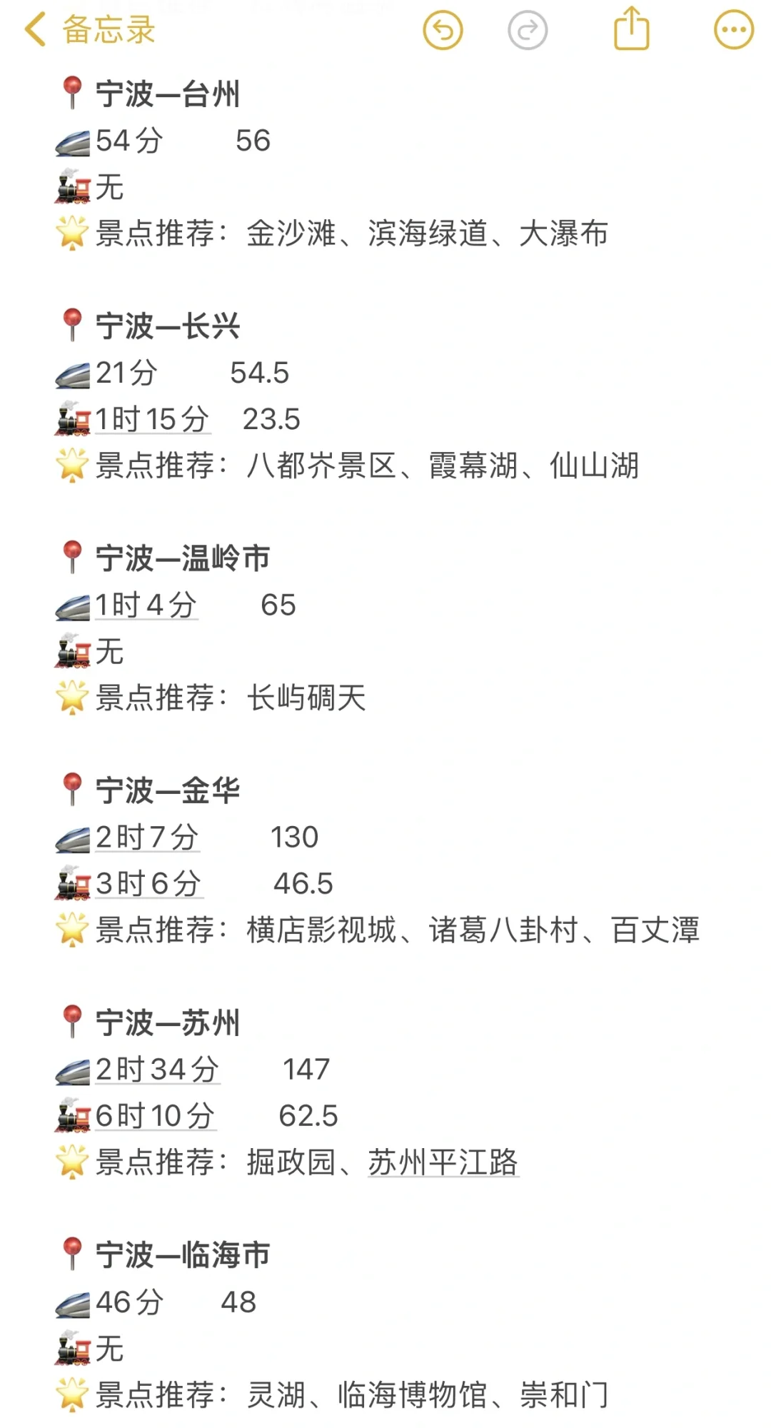 宁波100以内直达城市（周边游）更全版