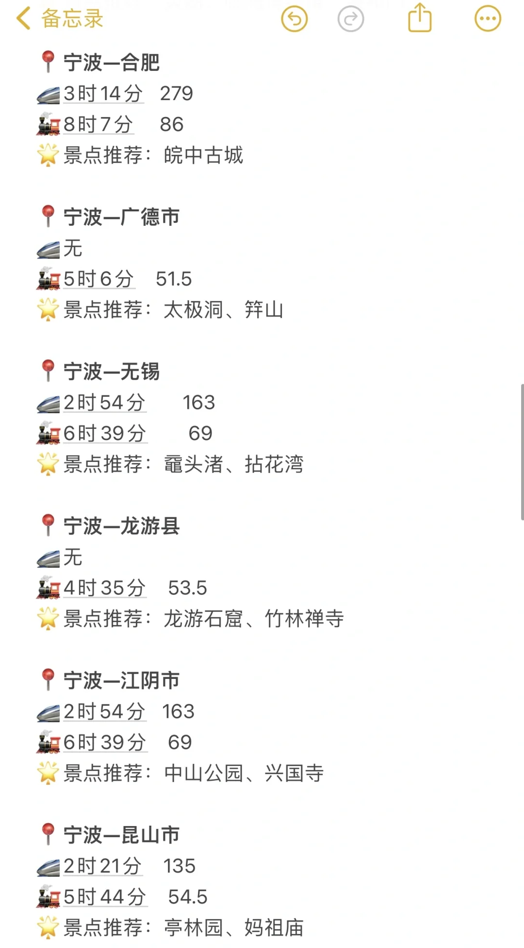 宁波100以内直达城市（周边游）更全版