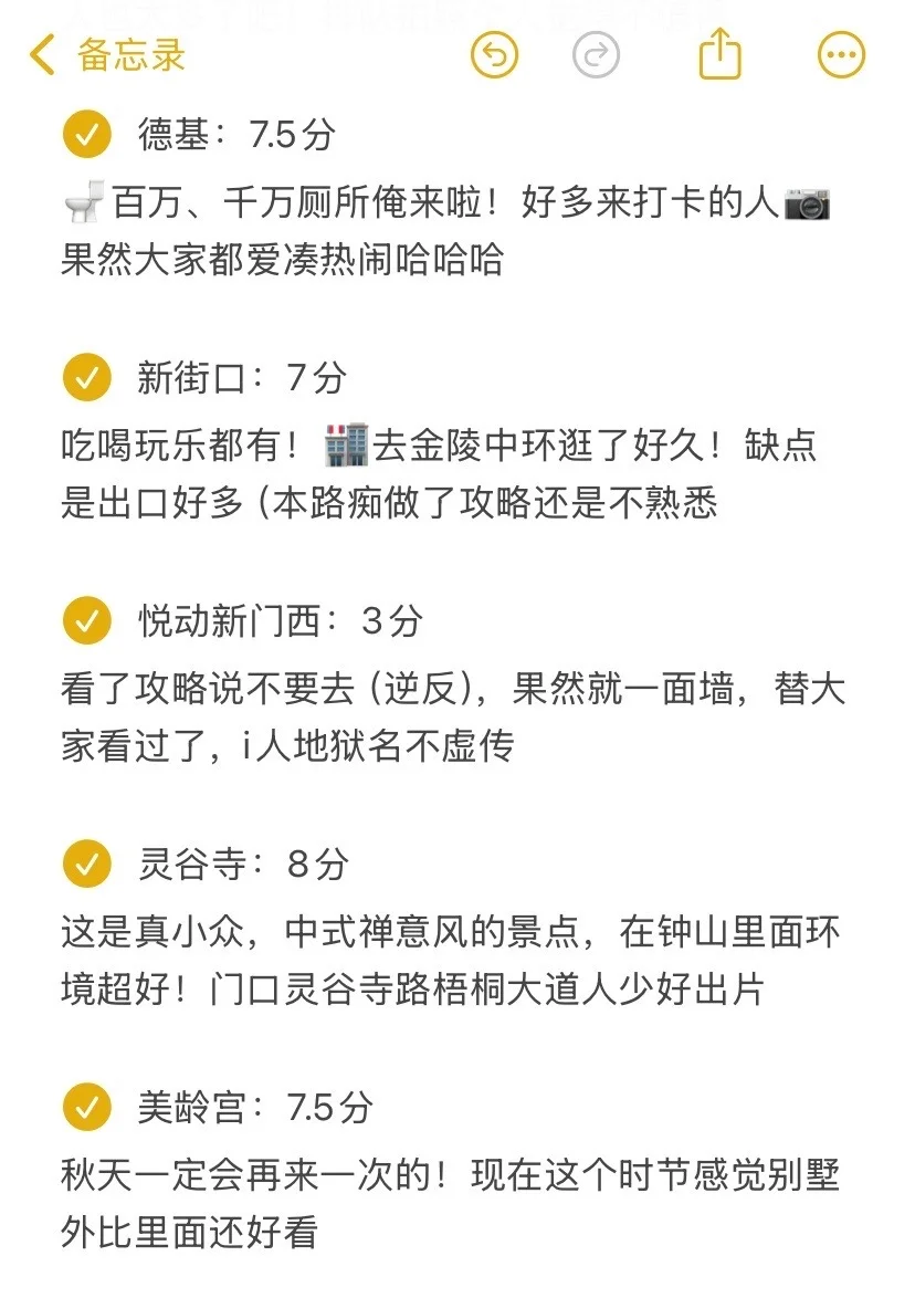 在南京玩了一个星期（说说我的个人打分）