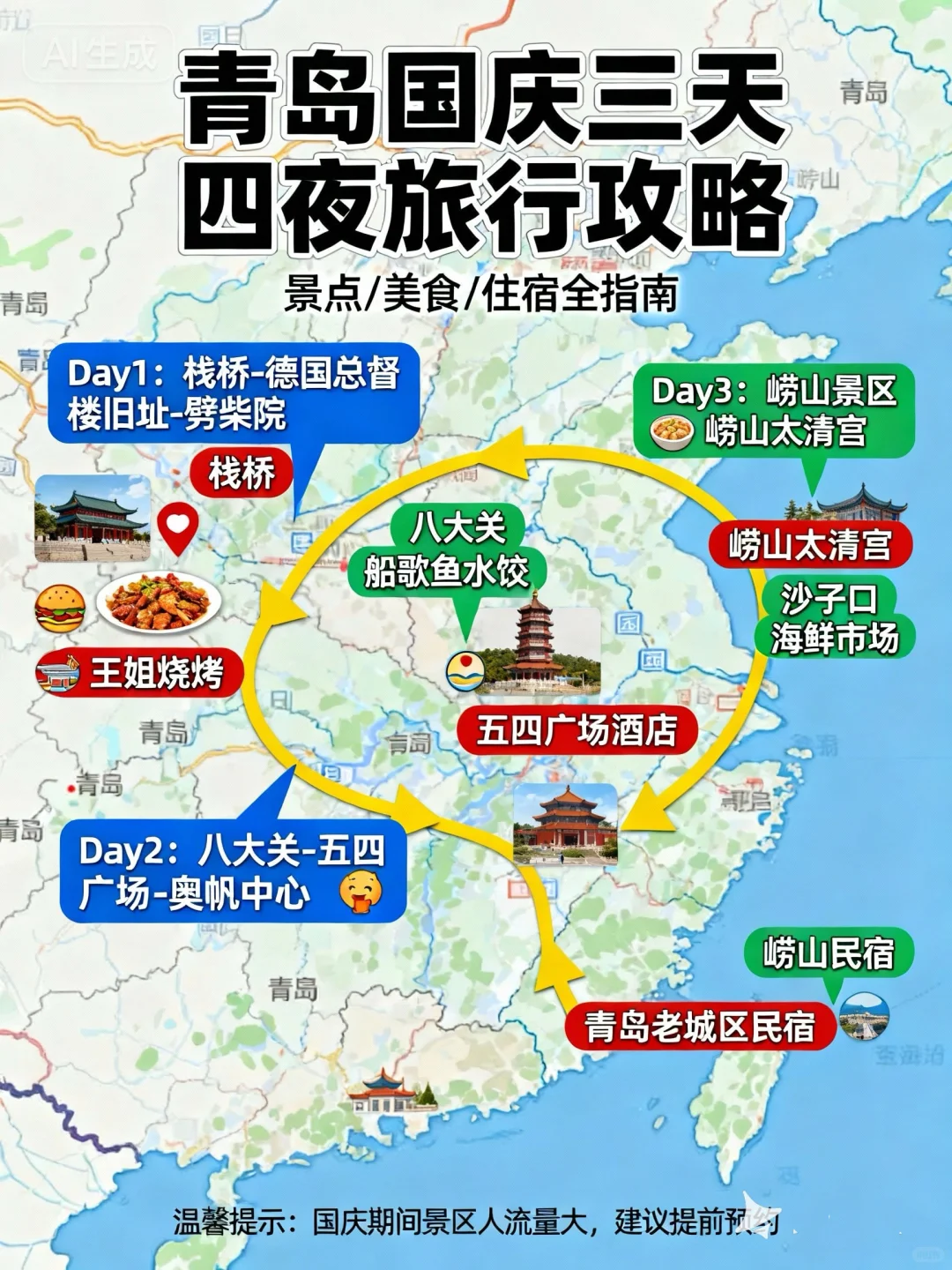 中秋节国庆青岛三天四晚游攻略！