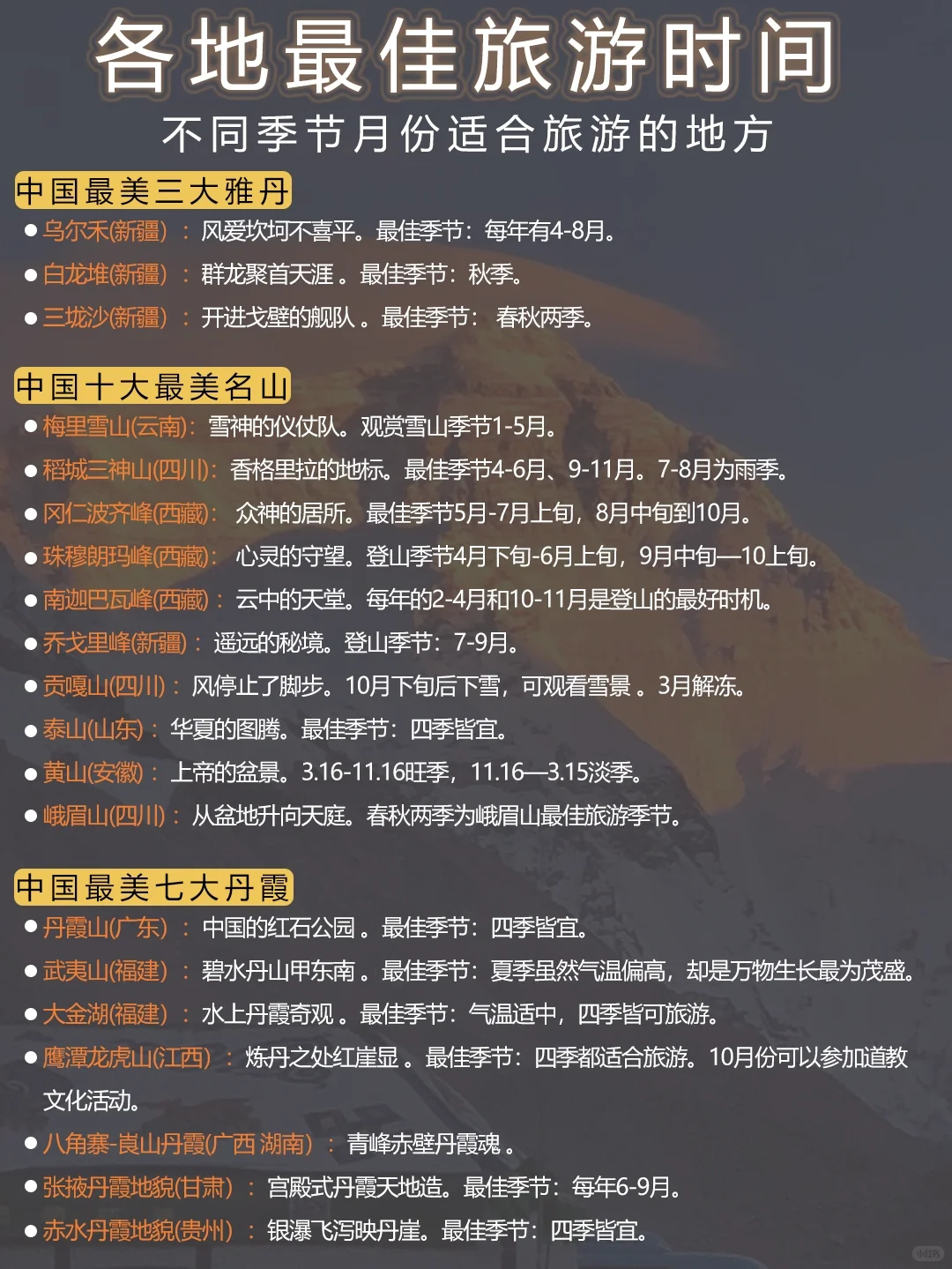 各地最佳旅游时间✅全程干货请自带矿泉水