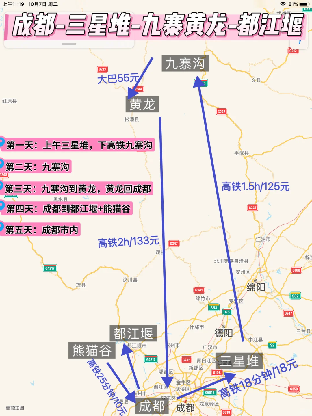 四川必玩路线规划✅自由行攻略+交通+住宿指