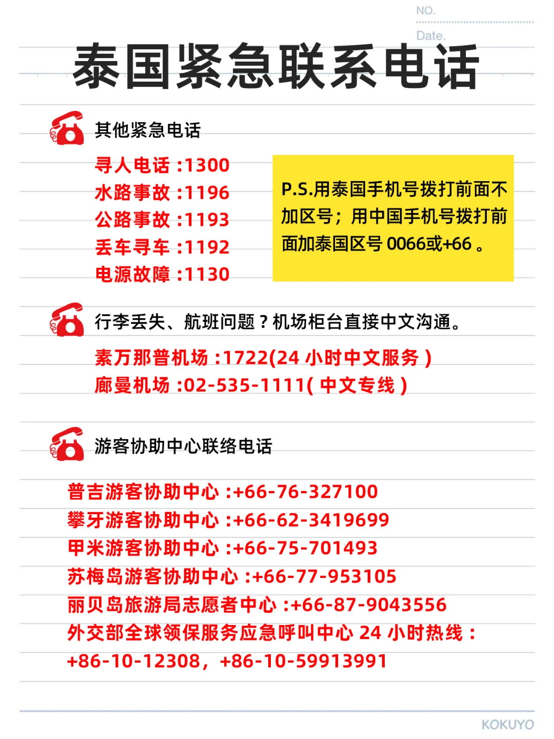 去泰国旅游🇹🇭紧急联系电话请存好