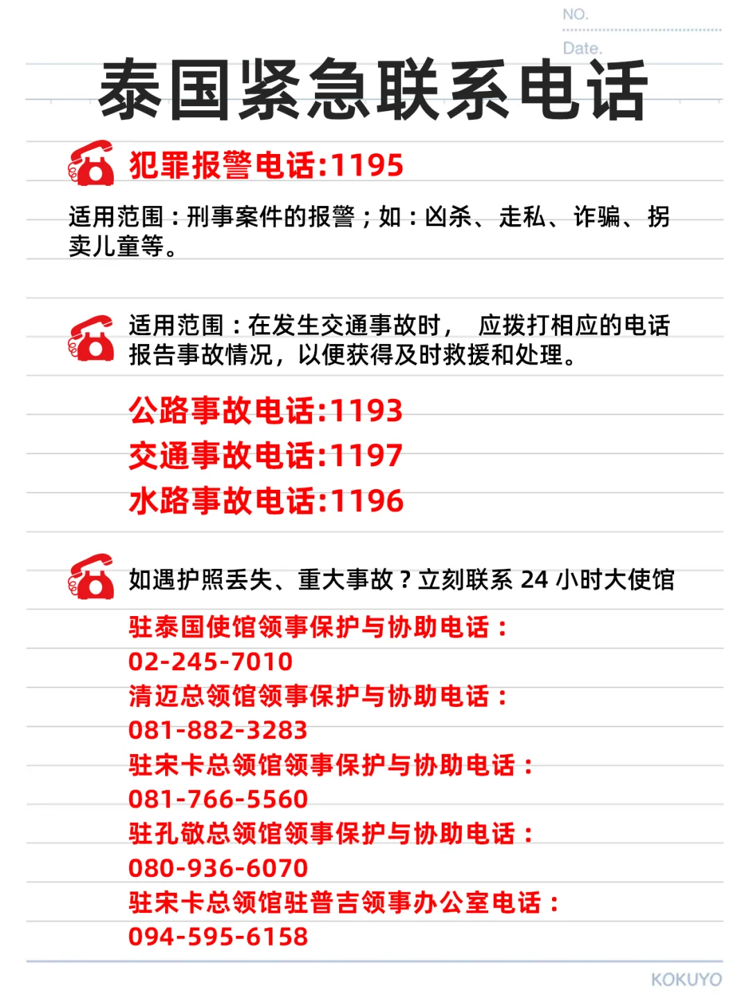 去泰国旅游🇹🇭紧急联系电话请存好