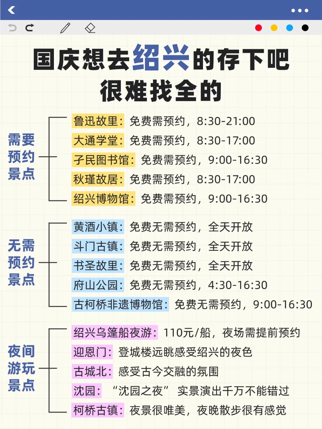 国庆想去绍兴的存下吧‼很难找全的