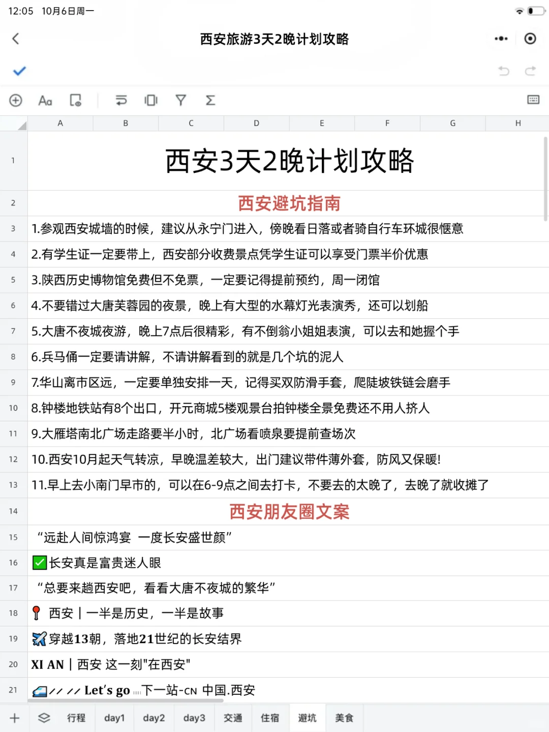 男朋友做的西安旅游攻略已经next level了