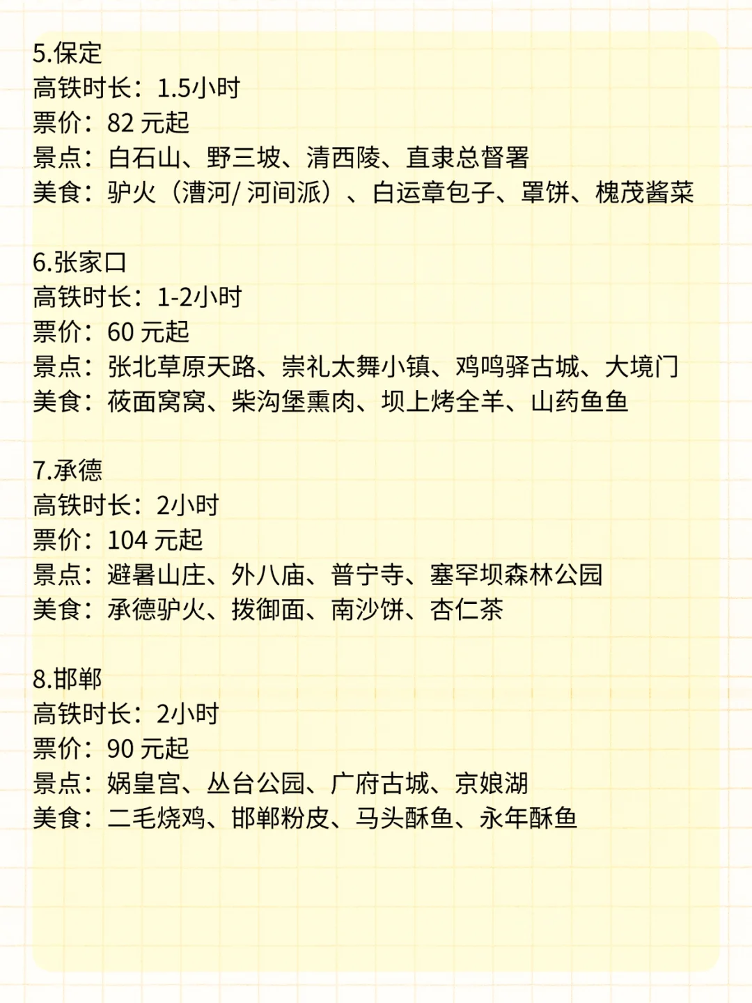 北京～2h高铁直达的18个旅游城市🏙️