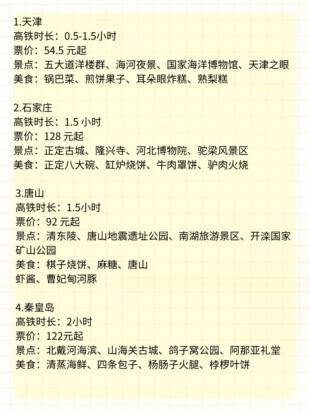 北京～2h高铁直达的18个旅游城市🏙️