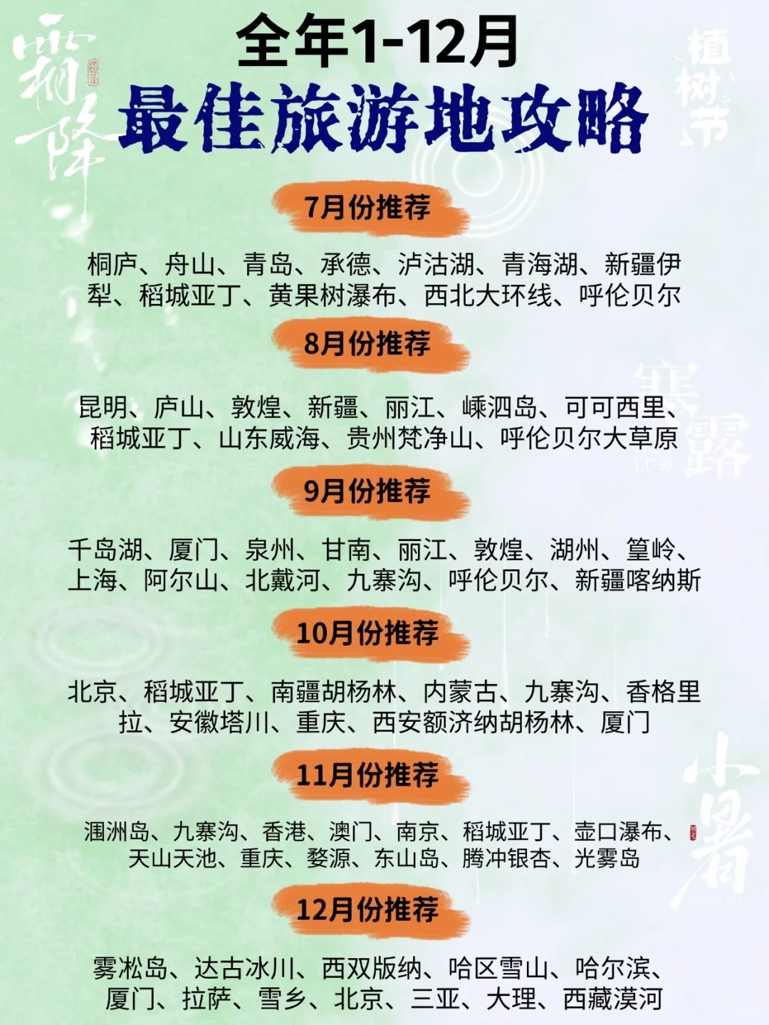 🗓️ 国内旅行月历｜必去旅游榜！