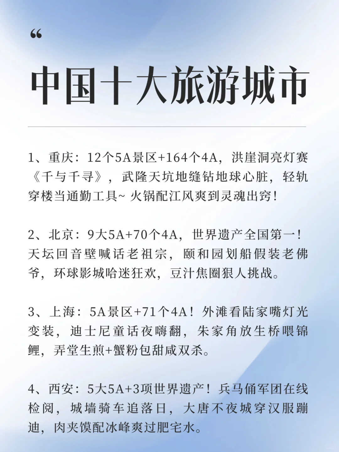 🇨🇳中国十大旅游城市