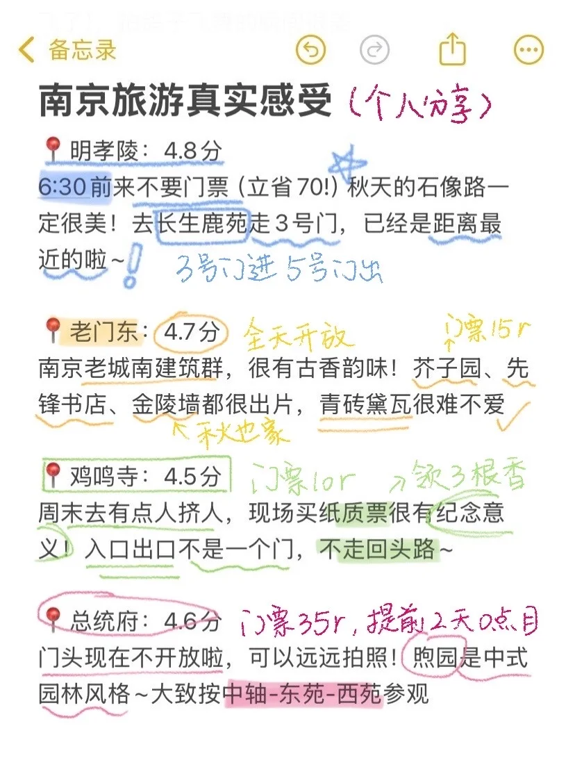 南京已回，景点打分（仅个人想法！！）