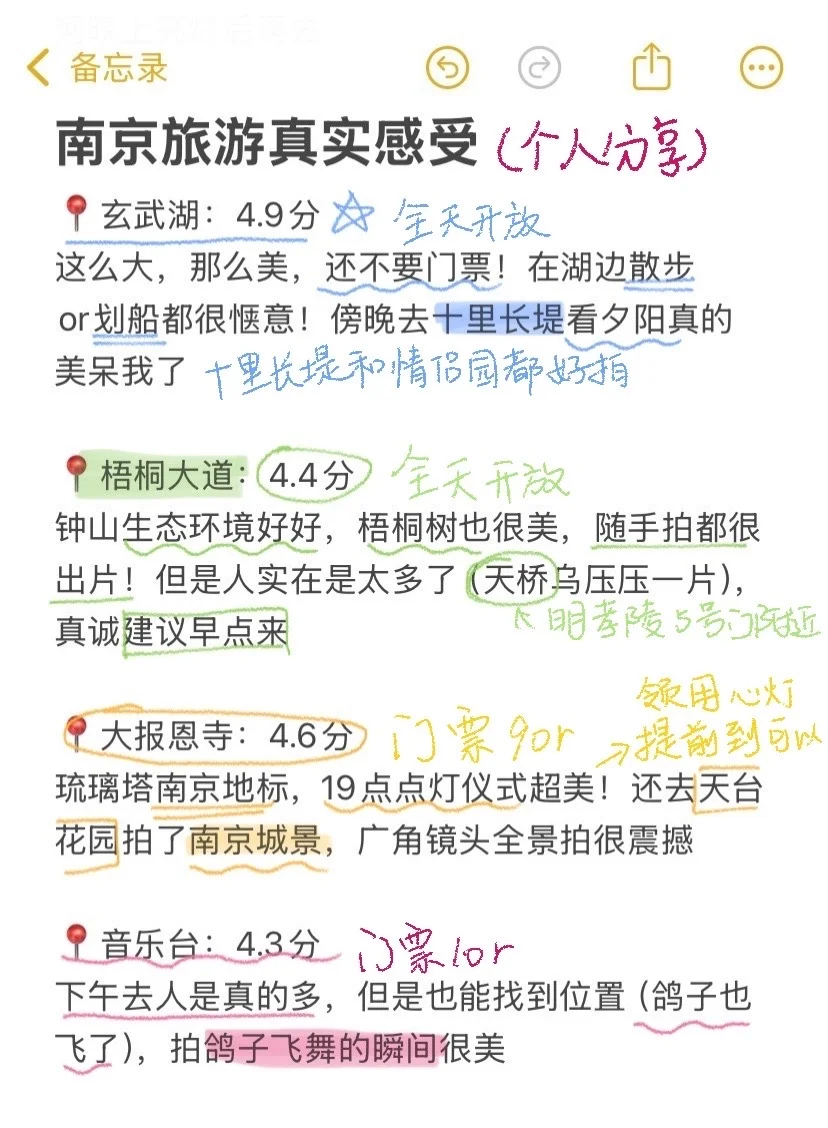 南京已回，景点打分（仅个人想法！！）
